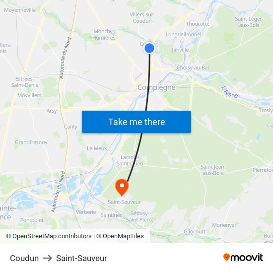 Coudun to Saint-Sauveur map