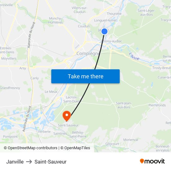 Janville to Saint-Sauveur map