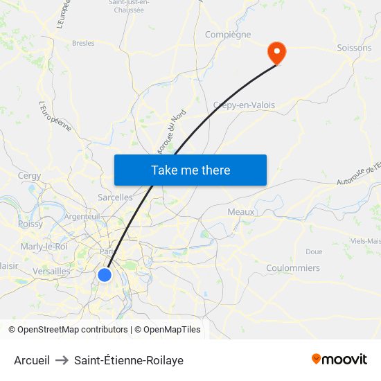 Arcueil to Saint-Étienne-Roilaye map