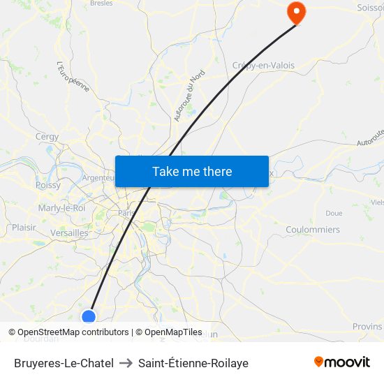 Bruyeres-Le-Chatel to Saint-Étienne-Roilaye map