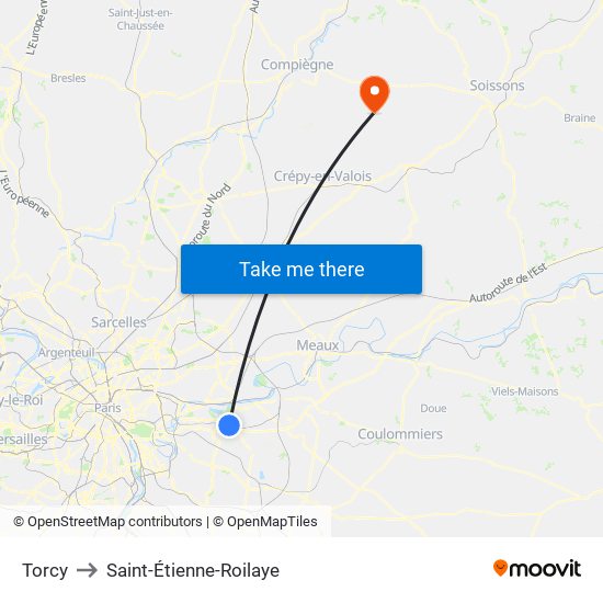 Torcy to Saint-Étienne-Roilaye map