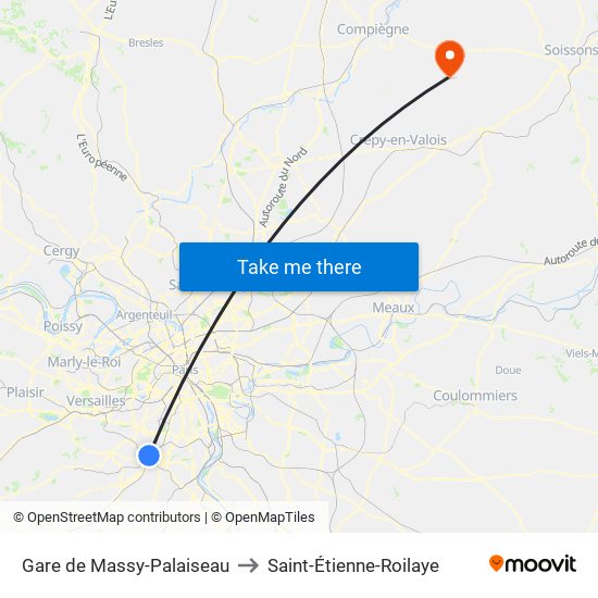 Gare de Massy-Palaiseau to Saint-Étienne-Roilaye map