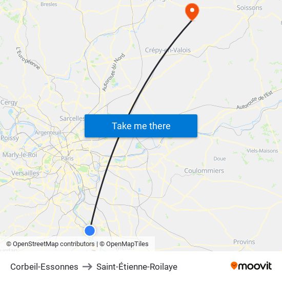 Corbeil-Essonnes to Saint-Étienne-Roilaye map