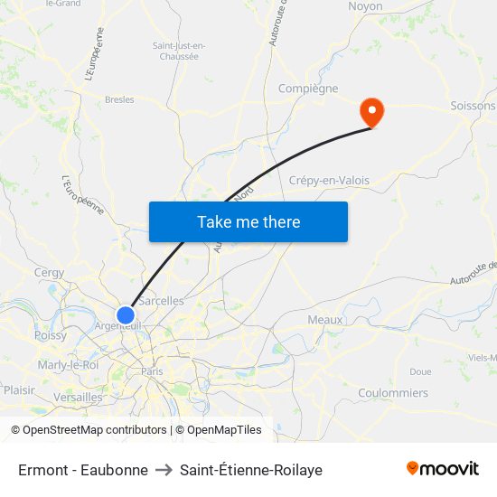 Ermont - Eaubonne to Saint-Étienne-Roilaye map