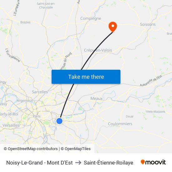 Noisy-Le-Grand - Mont D'Est to Saint-Étienne-Roilaye map