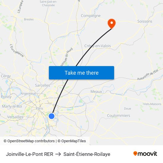 Joinville-Le-Pont RER to Saint-Étienne-Roilaye map