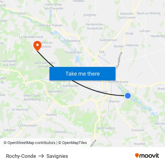 Rochy-Conde to Savignies map