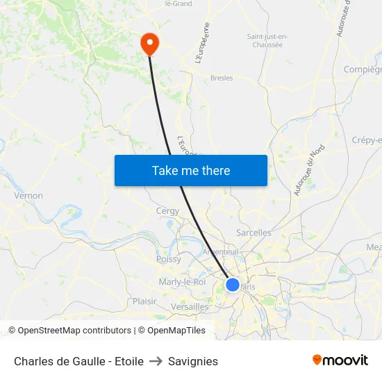 Charles de Gaulle - Etoile to Savignies map
