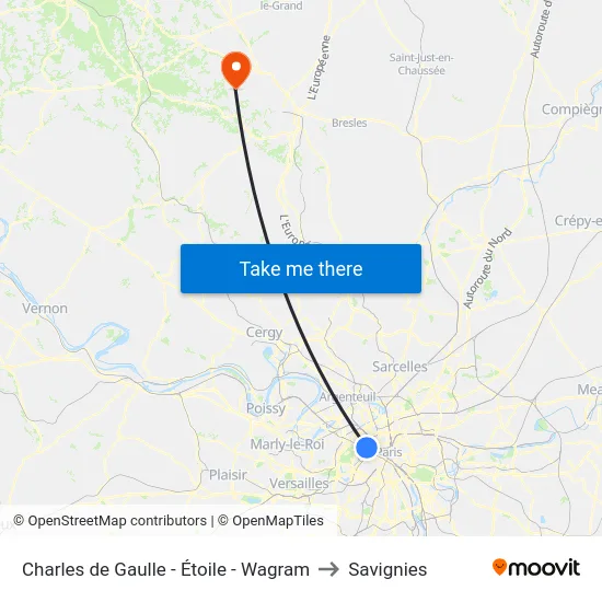 Charles de Gaulle - Étoile - Wagram to Savignies map