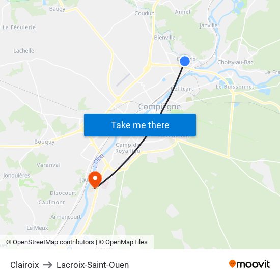 Clairoix to Lacroix-Saint-Ouen map