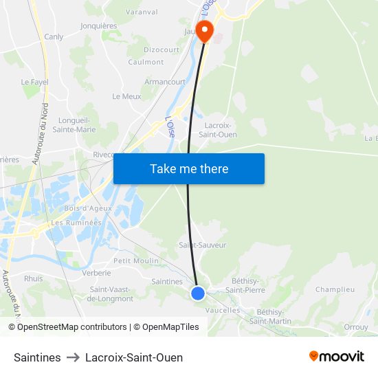 Saintines to Lacroix-Saint-Ouen map