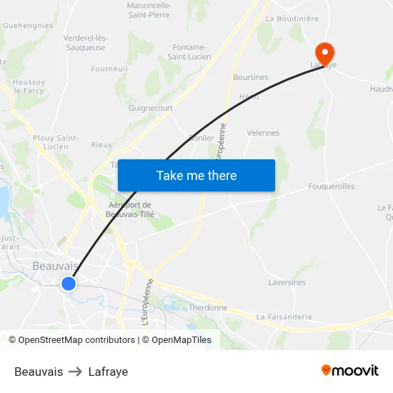 Beauvais to Lafraye map