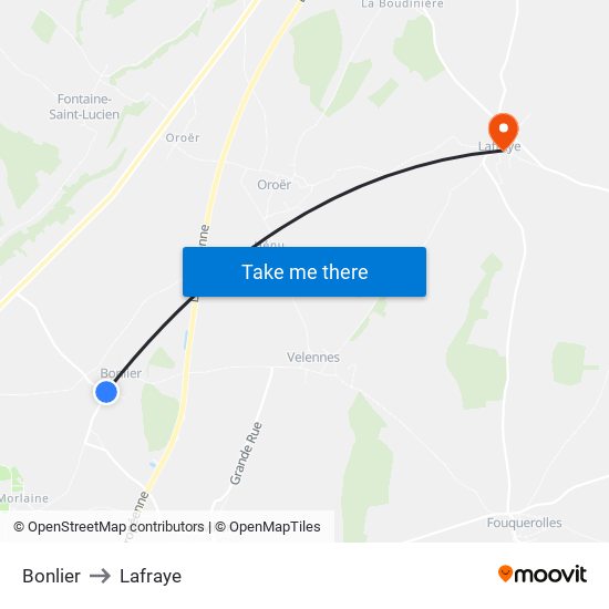 Bonlier to Lafraye map