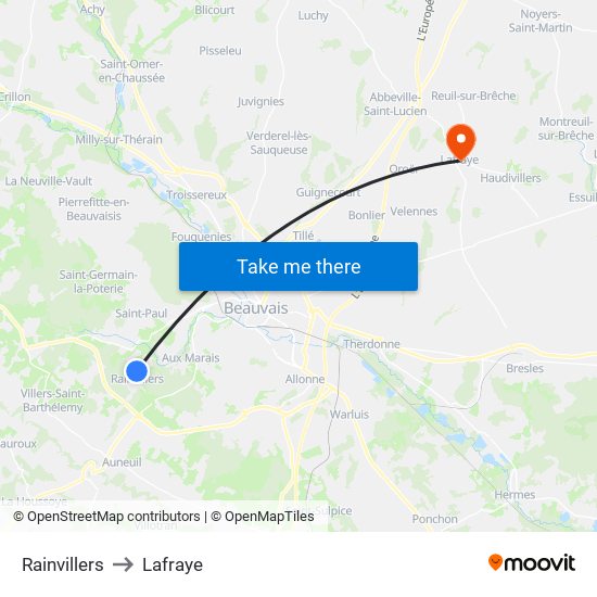 Rainvillers to Lafraye map
