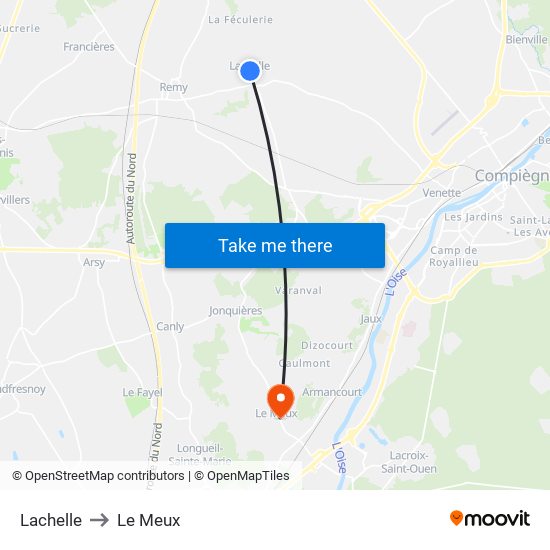 Lachelle to Le Meux map