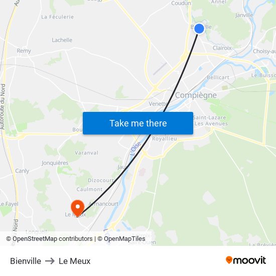 Bienville to Le Meux map