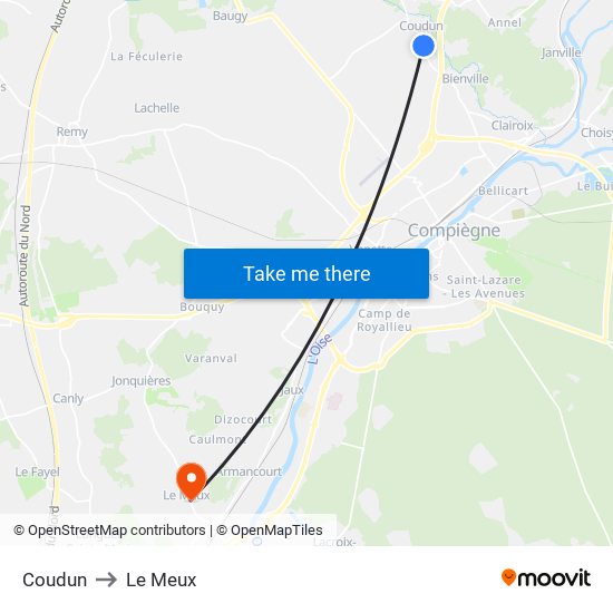 Coudun to Le Meux map