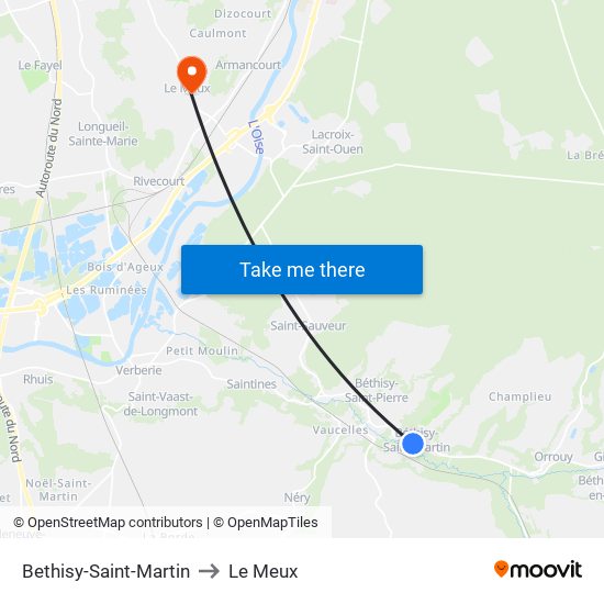 Bethisy-Saint-Martin to Le Meux map