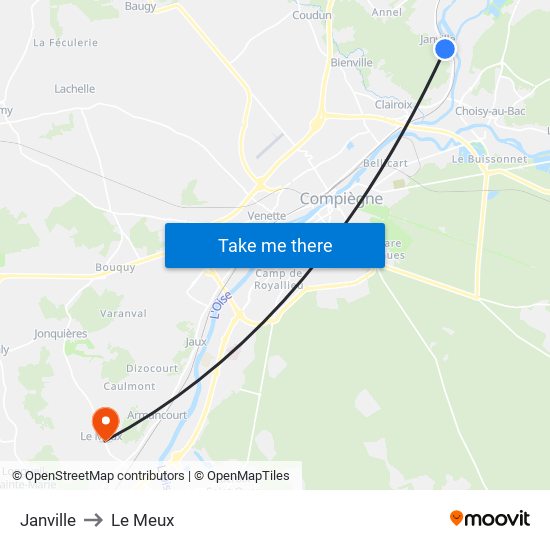 Janville to Le Meux map