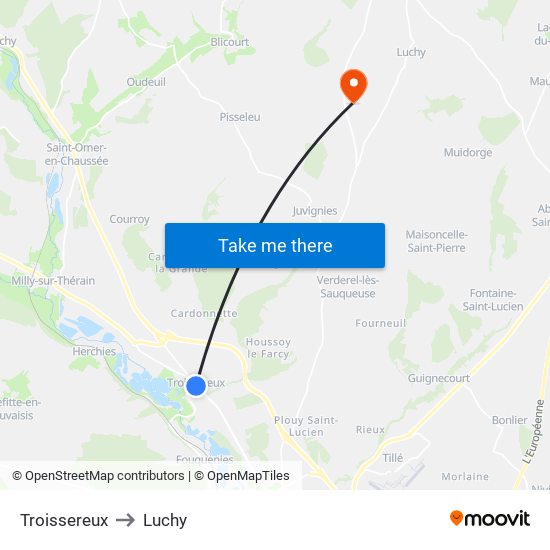 Troissereux to Luchy map