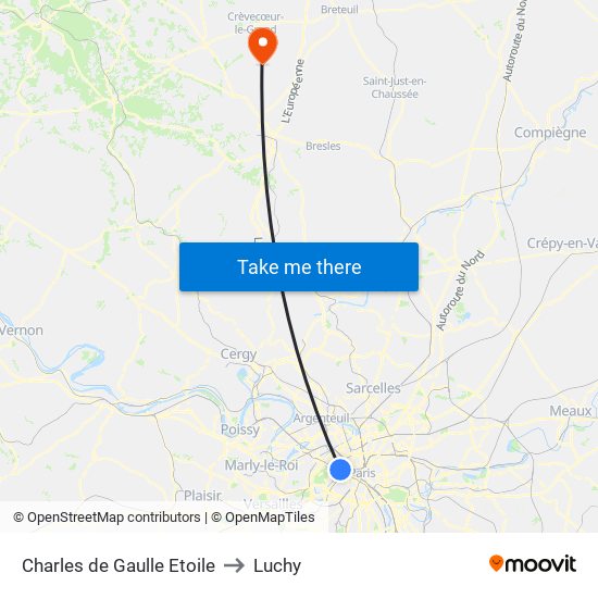 Charles de Gaulle Etoile to Luchy map