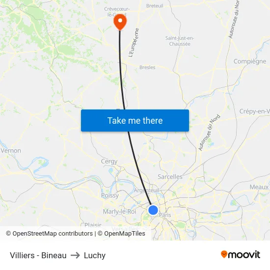 Villiers - Bineau to Luchy map