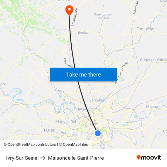 Ivry-Sur-Seine to Maisoncelle-Saint-Pierre map