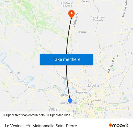Le Vesinet to Maisoncelle-Saint-Pierre map