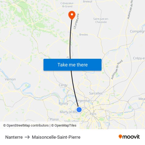 Nanterre to Maisoncelle-Saint-Pierre map