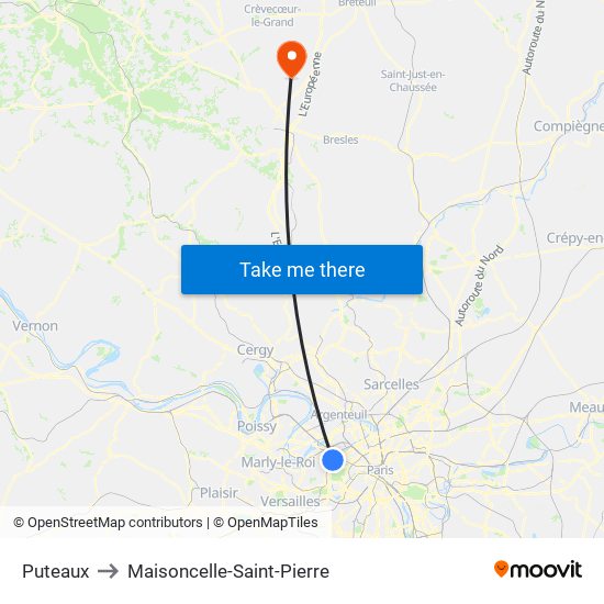 Puteaux to Maisoncelle-Saint-Pierre map