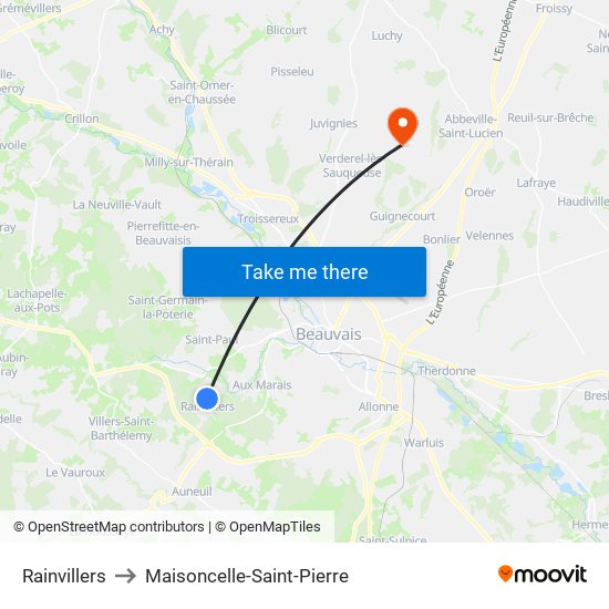 Rainvillers to Maisoncelle-Saint-Pierre map