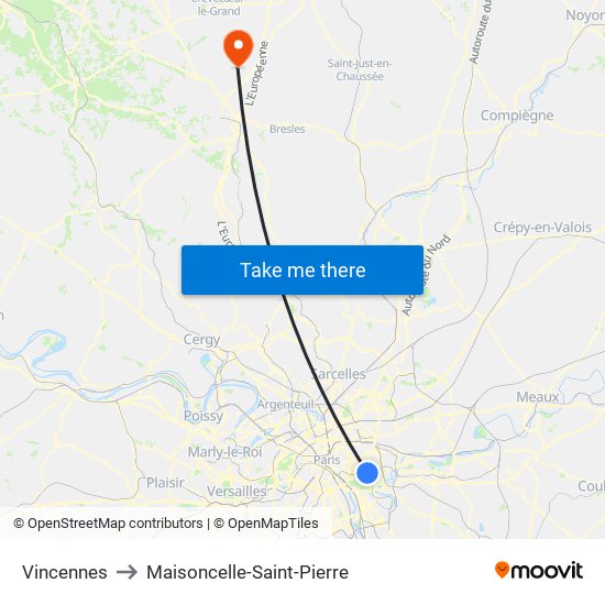 Vincennes to Maisoncelle-Saint-Pierre map