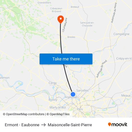 Ermont - Eaubonne to Maisoncelle-Saint-Pierre map