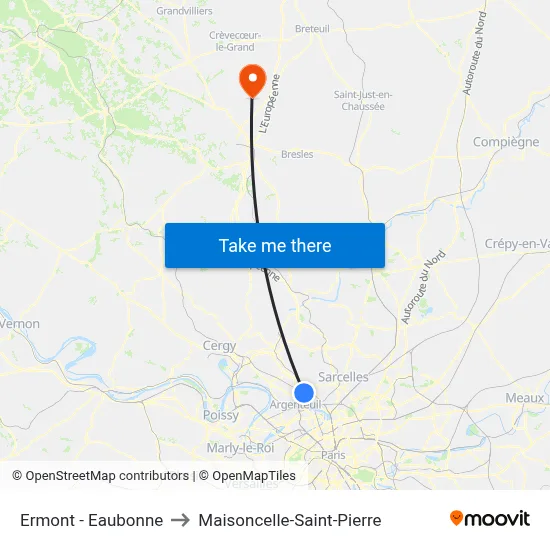 Ermont - Eaubonne to Maisoncelle-Saint-Pierre map