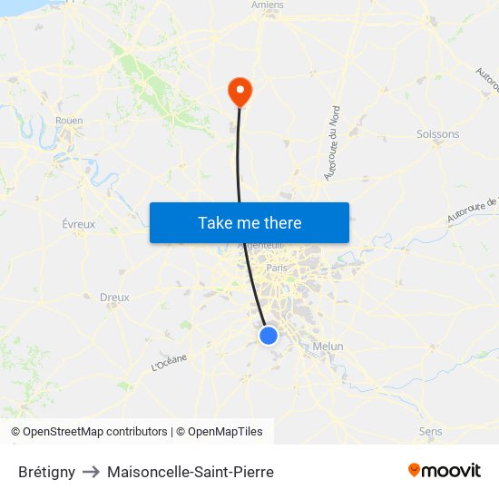 Brétigny to Maisoncelle-Saint-Pierre map