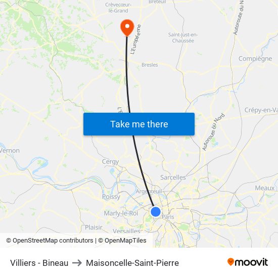 Villiers - Bineau to Maisoncelle-Saint-Pierre map