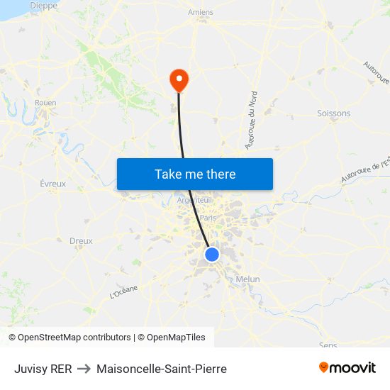 Juvisy RER to Maisoncelle-Saint-Pierre map