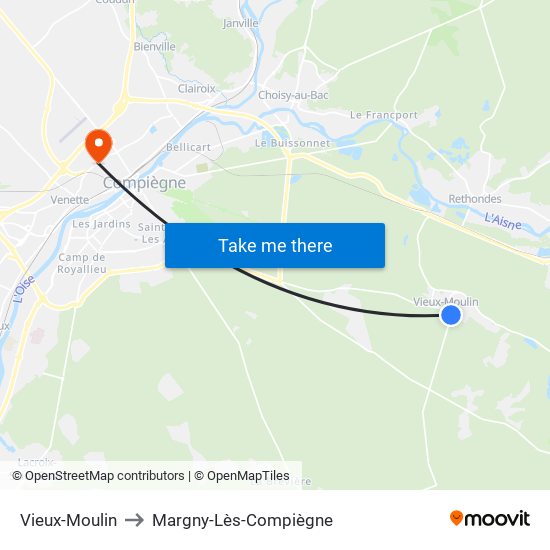 Vieux-Moulin to Margny-Lès-Compiègne map