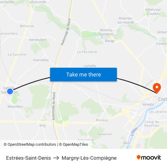 Estrées-Saint-Denis to Margny-Lès-Compiègne map