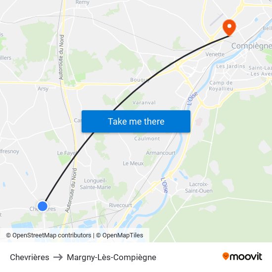 Chevrières to Margny-Lès-Compiègne map