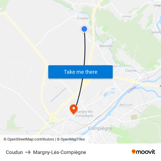 Coudun to Margny-Lès-Compiègne map