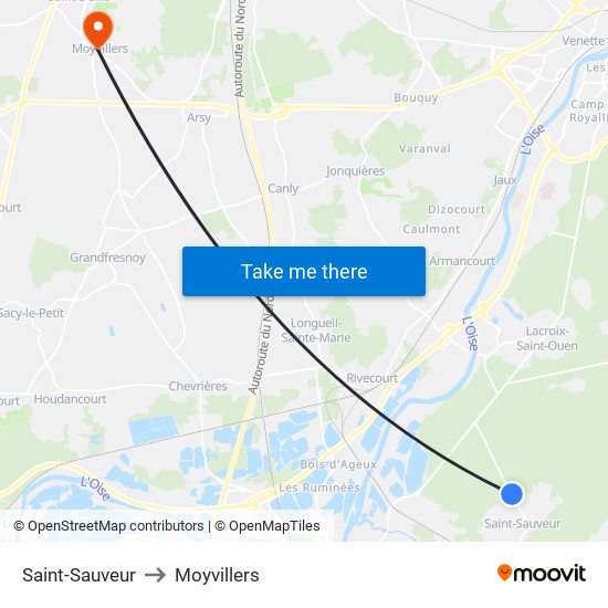 Saint-Sauveur to Moyvillers map