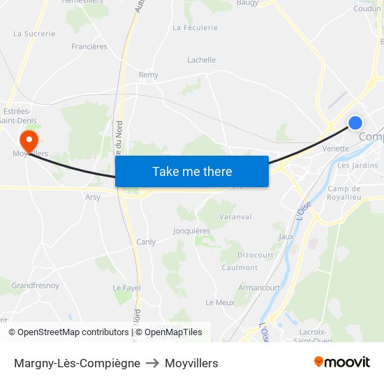 Margny-Lès-Compiègne to Moyvillers map