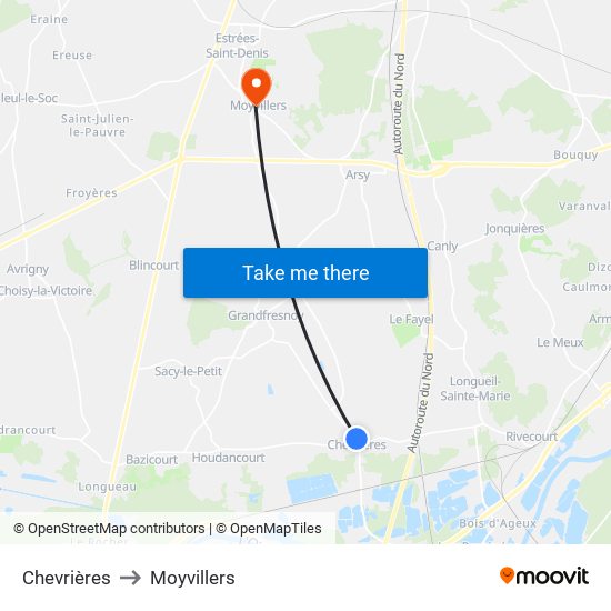 Chevrières to Moyvillers map
