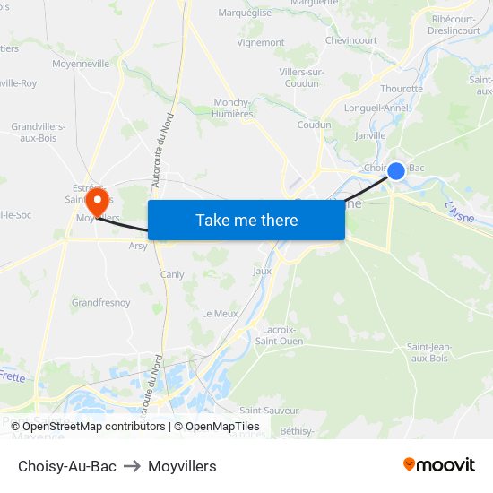 Choisy-Au-Bac to Moyvillers map