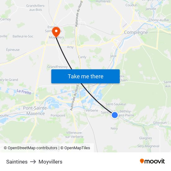 Saintines to Moyvillers map