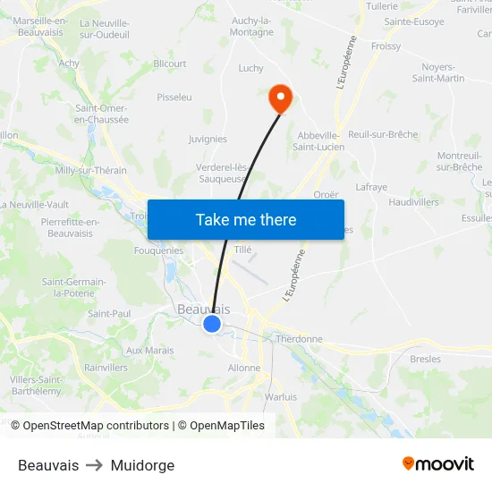 Beauvais to Muidorge map