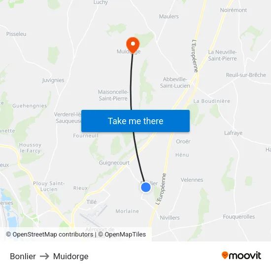 Bonlier to Muidorge map