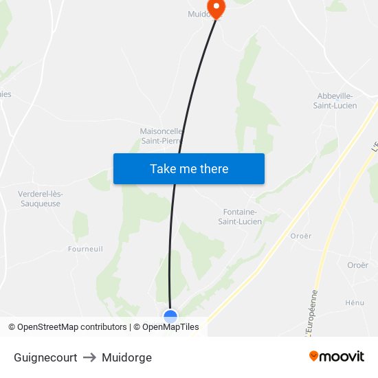 Guignecourt to Muidorge map