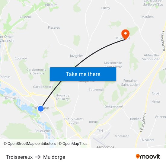 Troissereux to Muidorge map